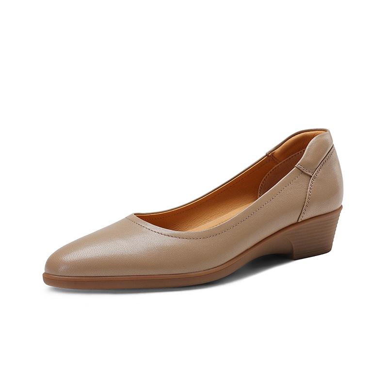 

Мягкие и удобные туфли из овчины для бабушки, толстый каблук, средний каблук, рабочая обувь, круглый нос, легкий нос, одинарные туфли 39 бежевый