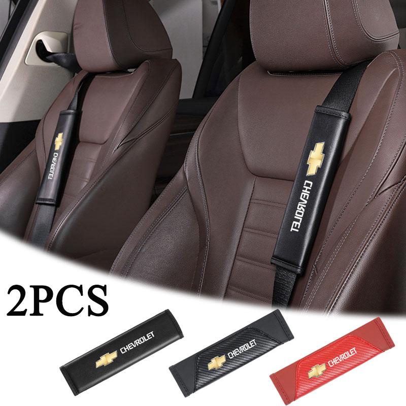 CCTNM1 2pcs Car Seat Belt Cover Leather Shoulder Pad Accessories For Chevrolet Bolt Spark Tahoe Z71 Aveo Impala Lacetti Malibu Sail SS