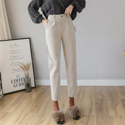 2022 Autumn Winter Korean Stytle Streetwear Vintage High Waist Casual Solid Color HaremWoolen Trousers Wool Straight Pants Women