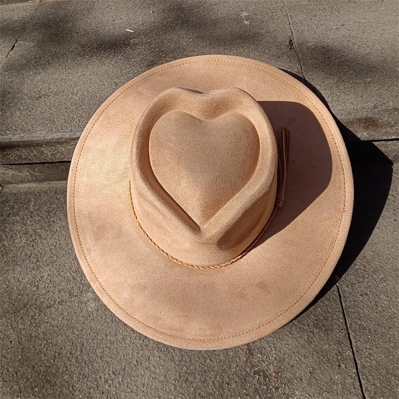Red Love Suede Top Hat Wide Brim Fedora Hat Men Women Autumn Winter Felt Jazz Hats Classic Church Fedoras Chapeau Sombrero Mujer