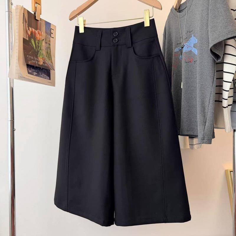 Black high waist loose wide legs straight casual suit material cropped pants women s spring and summer thin and thin shorts M чёрный