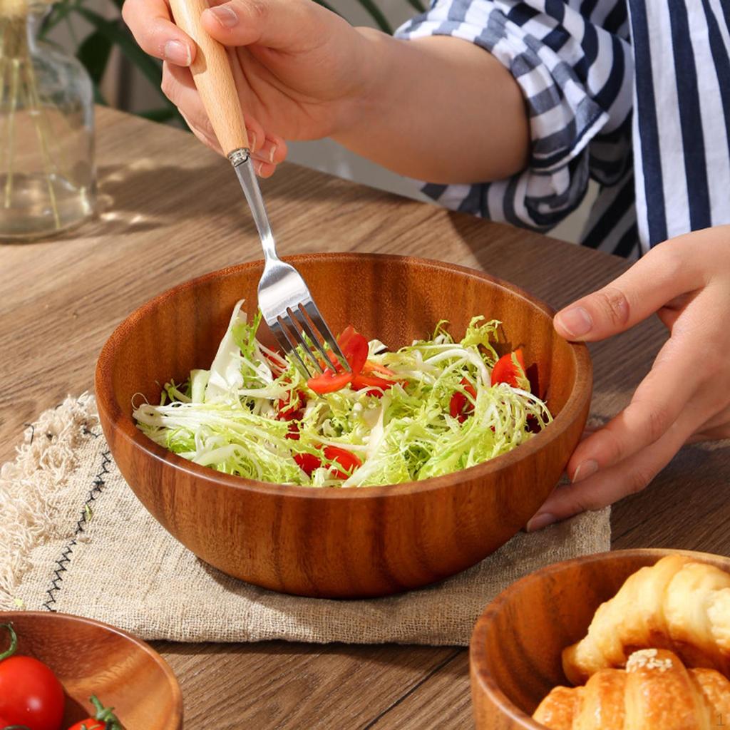 Set of 2 Premium Wooden Salad Bowls, Round, for Mixing Rice,
