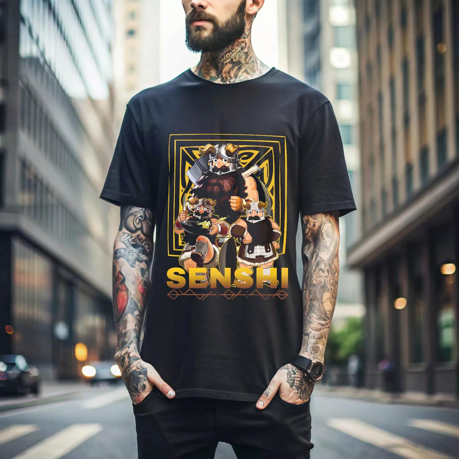 

100% cotton TOPS UNISEX TEES MENS WOMENS Senshi T-shirt Senshi For Food Delicious In The Dungeon Gift shirt All Size 414 L