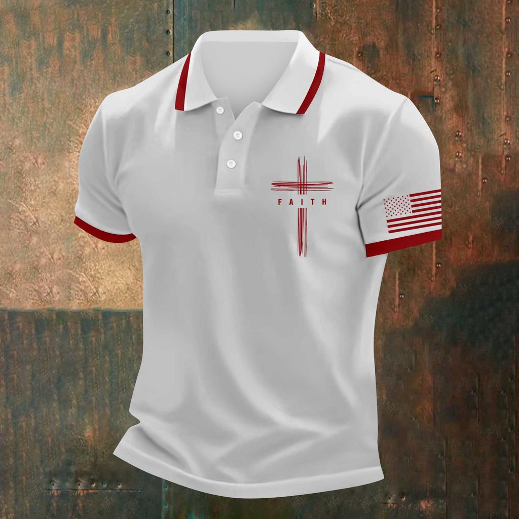 Herren Lässiges Independence Day Bedrucktes Hals Kurzarm T-Shirt