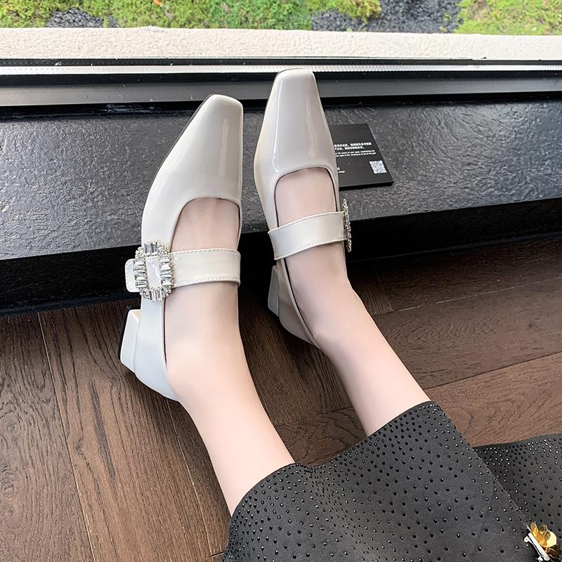 Fashion Red Mary Jane Women Pumps Thick High Heels Shoes Female  Square Toe Shoes Fashion Party Woman Shoes 2025 New