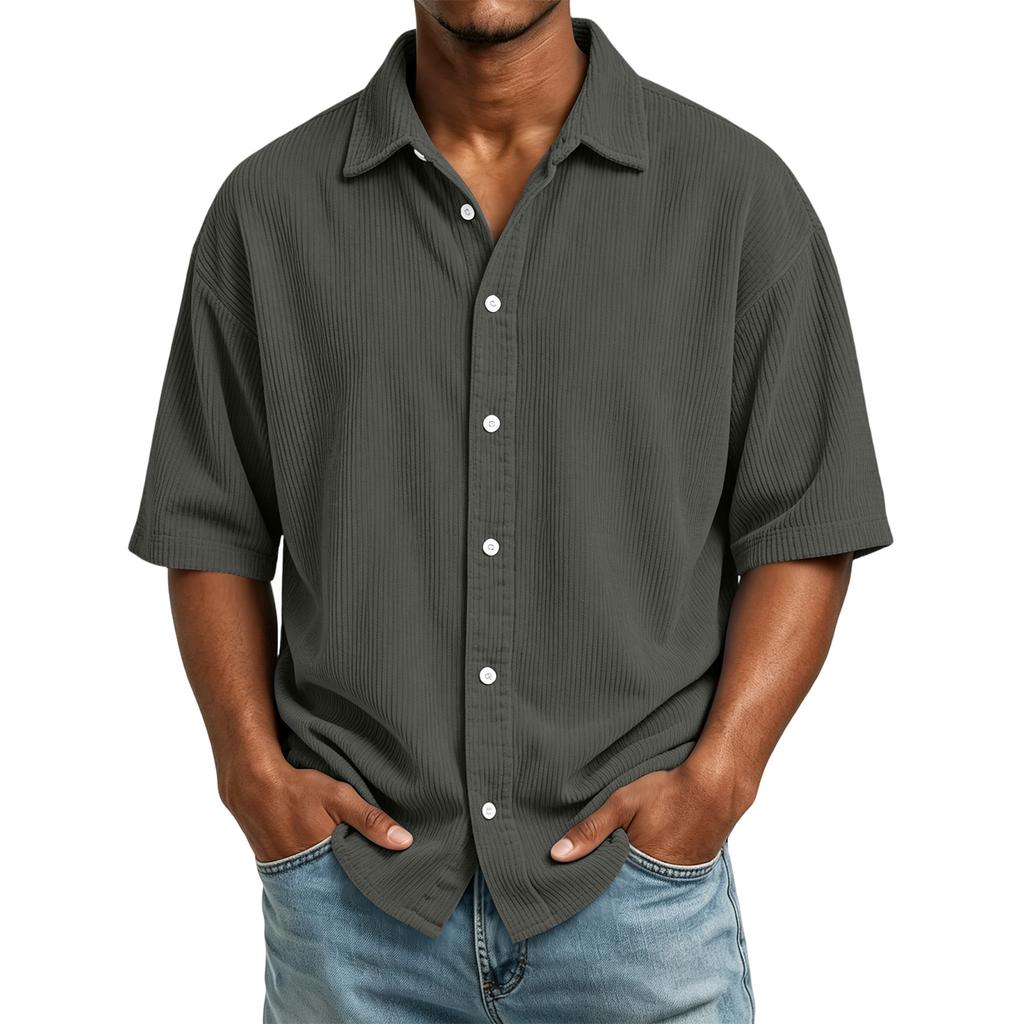 Herren Cord Kurzarm Freizeithemd mit Kragen für Frühling Sommer Outdoor