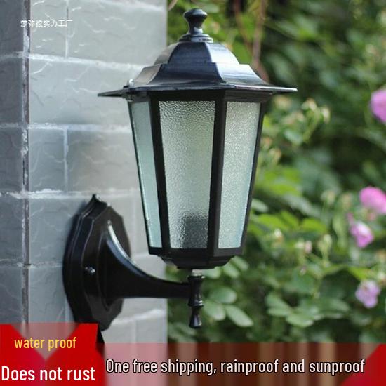 Sechseckige Retro-Außenwandleuchte, Wasserdichte LED, Antike Bronze-/Schwarze Oberfläche für Balkon-Dekoration