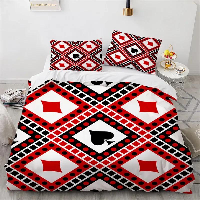 Poker Bettwäsche King Twin Kartenspiel Bettwäscheset Mikrofaser Gamer Spielende Deckenbezug Jungen Retro Spiel Rot Schwarz Bettdeckenbezug