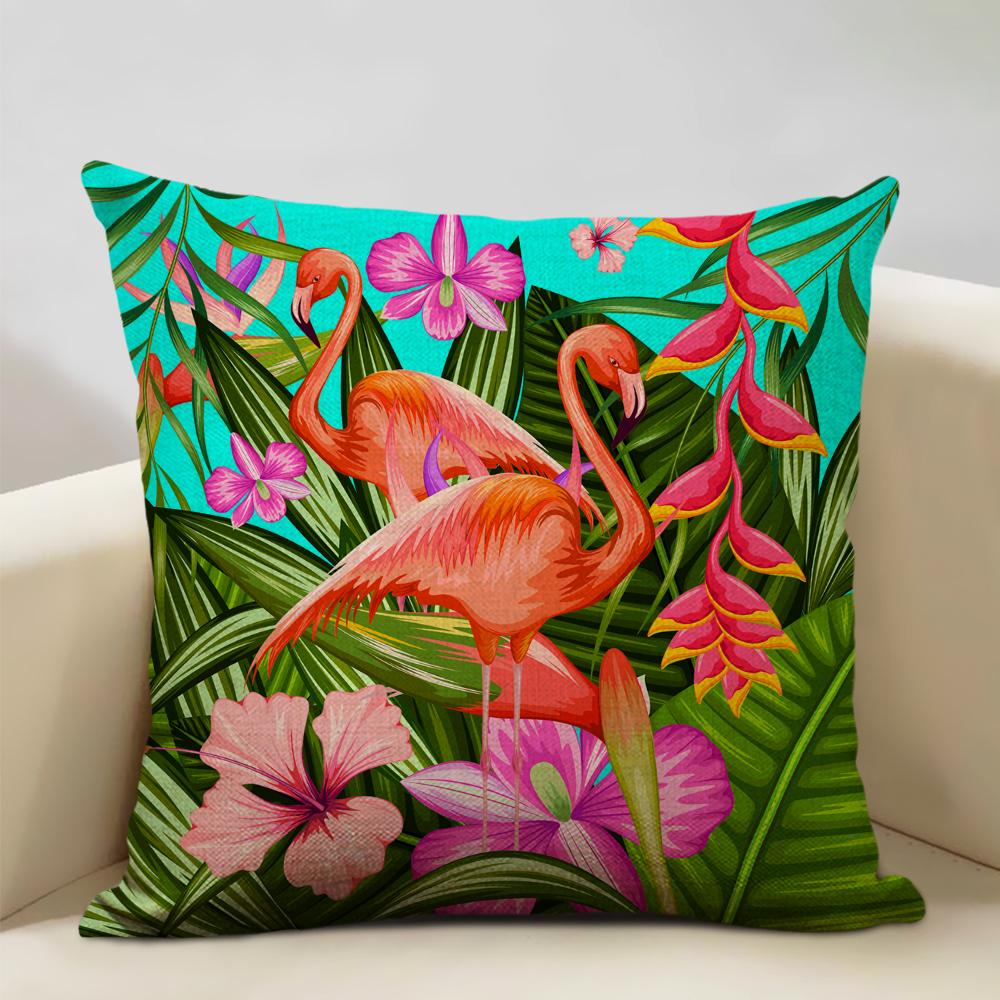 African Parrot Flamingo Plant Cushion Set Home Art Decoration Sofa Pillow Cafe Waist Pillow Pillow Printed Multicolor Patterns