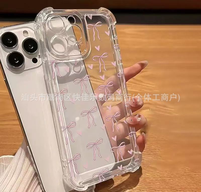 Cute bow mobile phone case for Apple iPhone11/12/13/14 promax four corners anti-drop 15/16