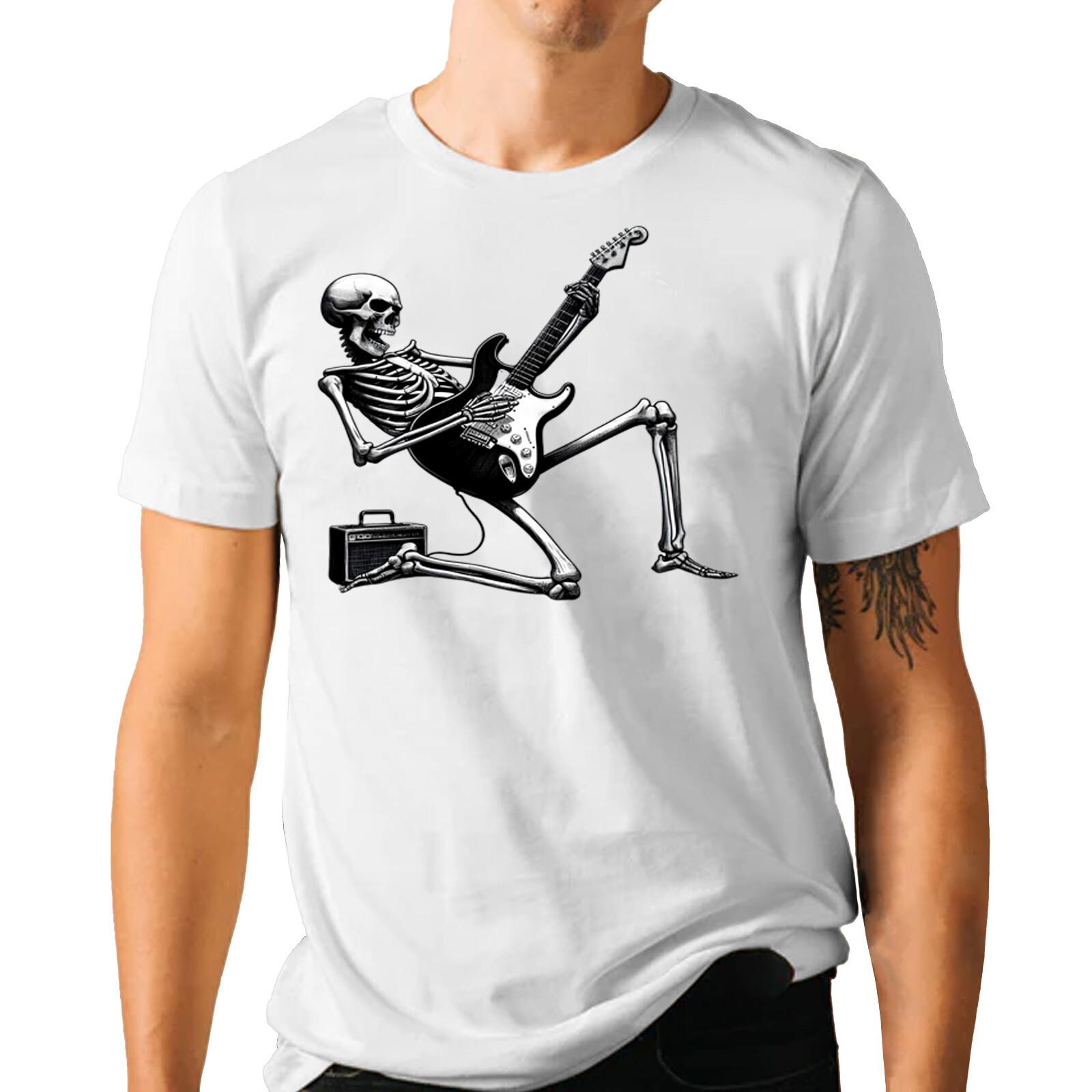 Skeleton Playing Guitar Halloween T-shirt - Rock And Roll Graphic Tee S разноцветный