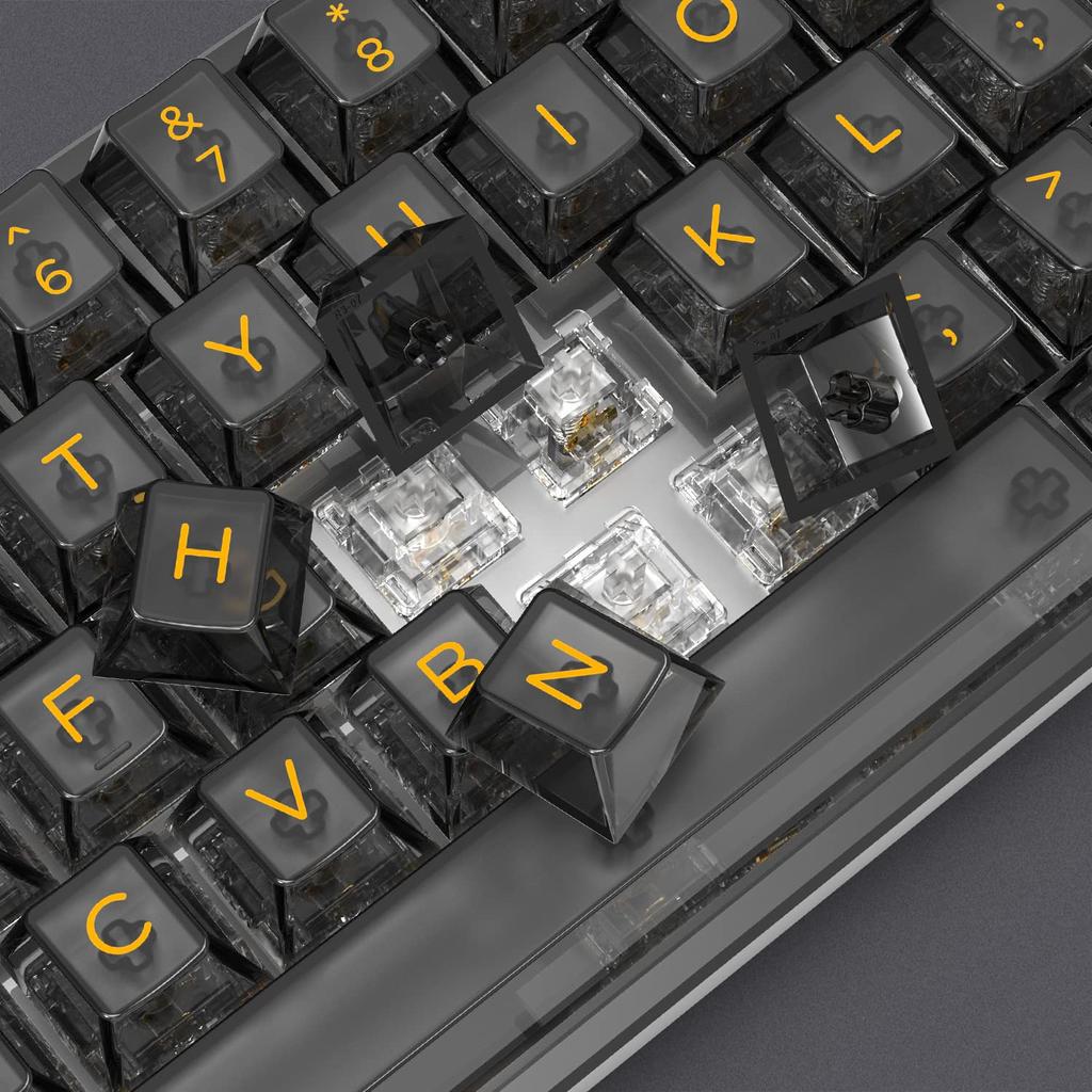 Womier Transparent Gaming Keycaps, 140 Keys, Cherry Profile, 60%, 65%, 75%, 100% for Cherry Gateron MX Switch Mechanical Keyboards (Black, Yellow)