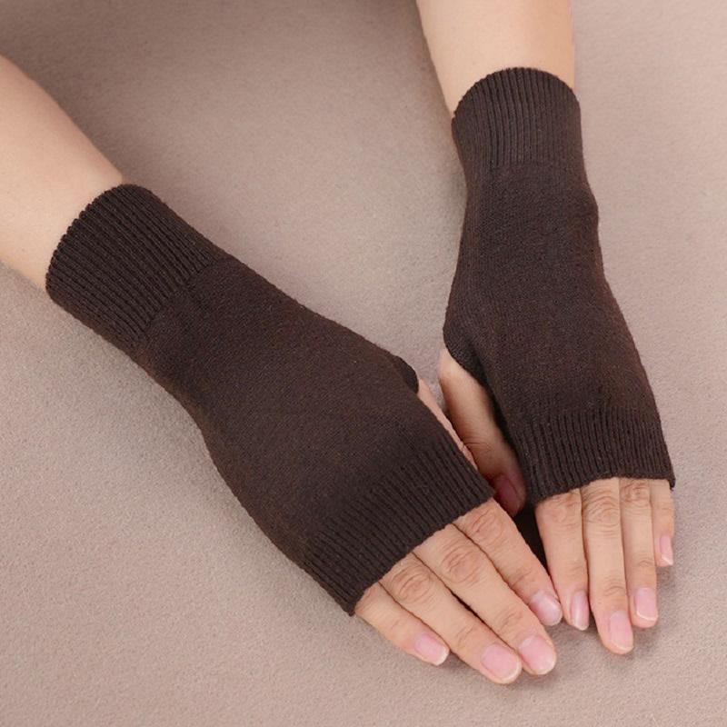 Wollhandschuh für Damen Winter Gestrickt Fingerlos Warm Weich Uni Dehnbar Halbfingerhandschuh Dame Elastisch Kurz Kaschmir Cosplay Handschuhe