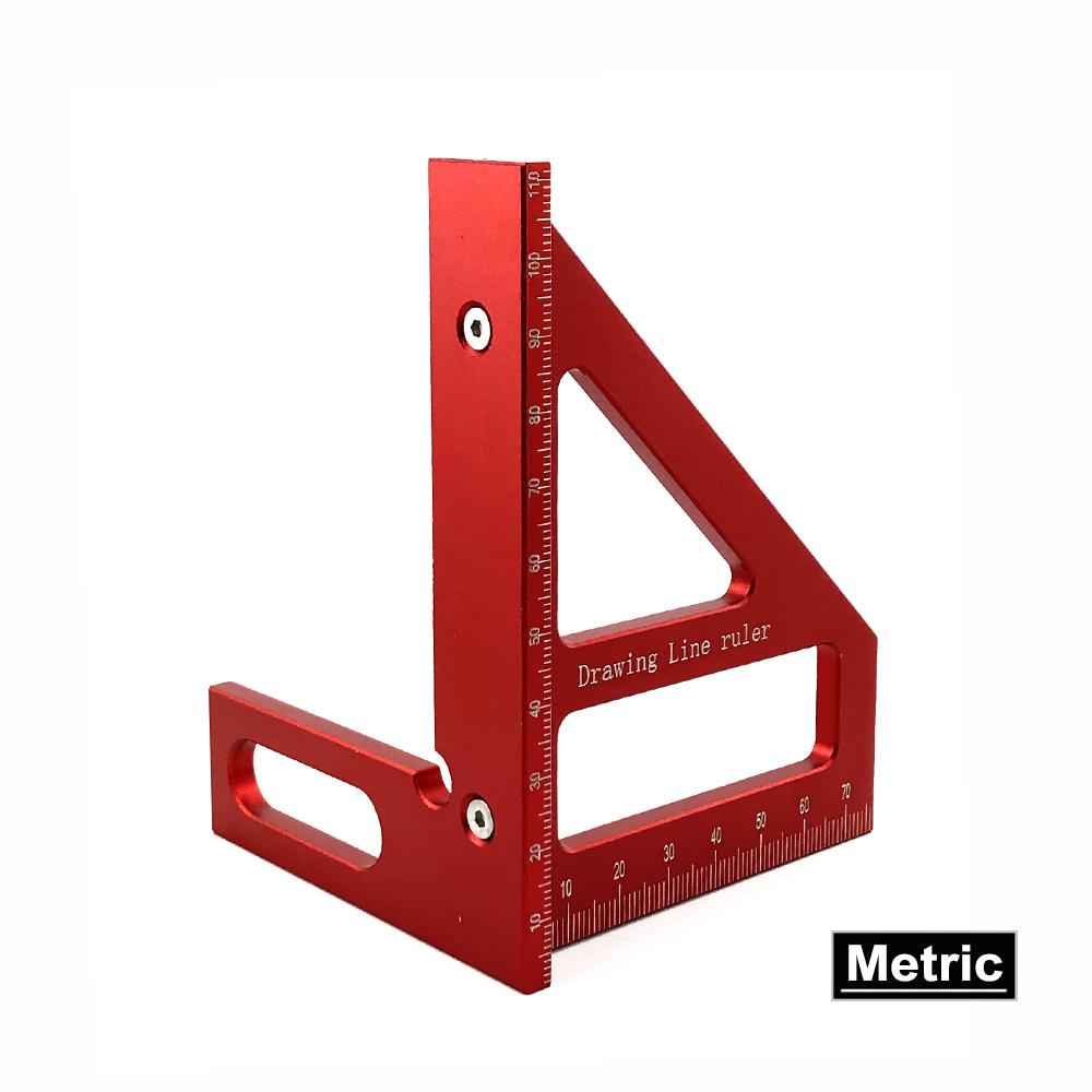 Aluminum Alloy Red Miter Triangle Ruler 45°/90° Woodworking Square Protractor - 3D Multi Angle Layout Measuring Tools
