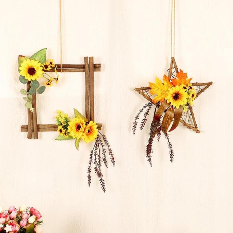Wooden Artificial Fake Sunflower Pendant Square Five-star Garland Sun Flower Wall Decoration Artific