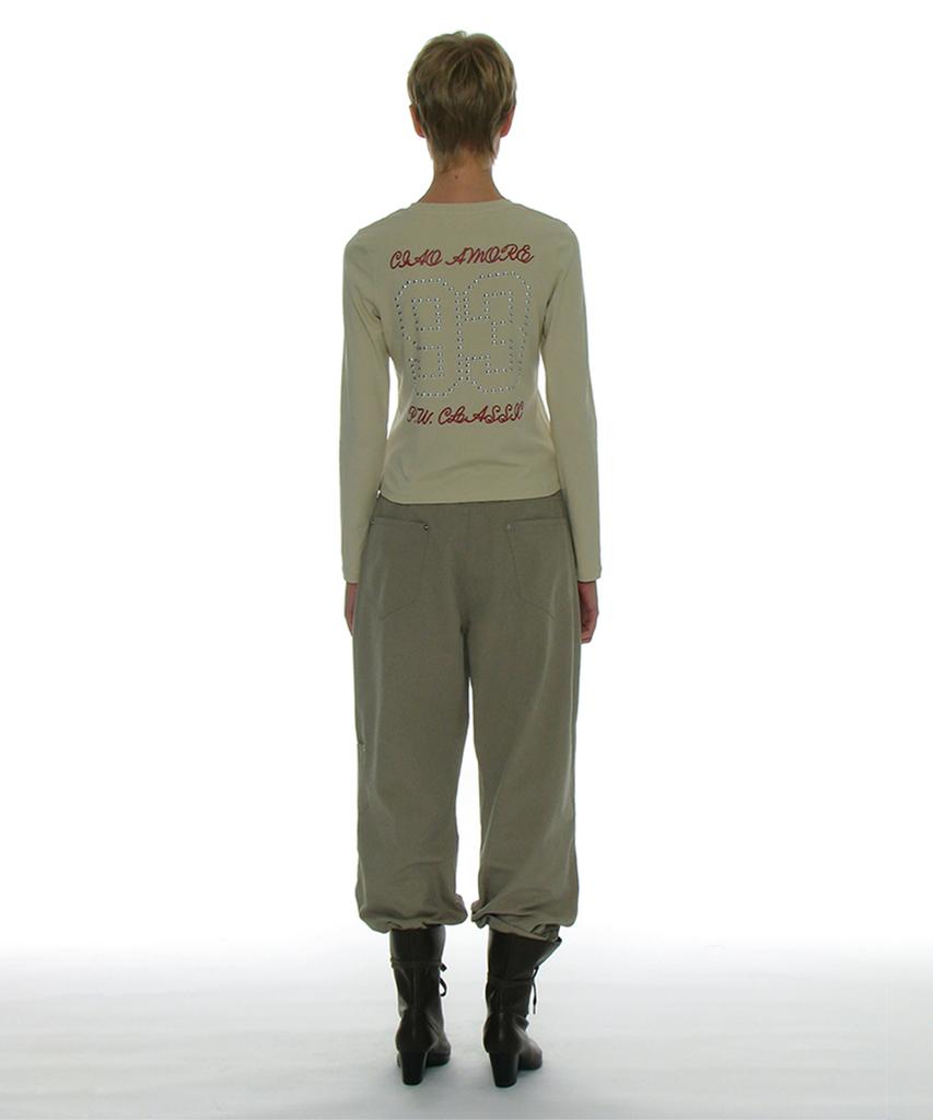PARTIMENTO WOMEN 93 Studded Printed Long Sleeve Tee_Cream