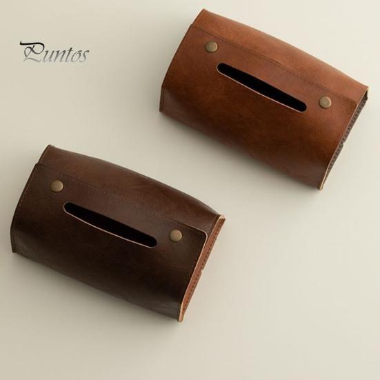 Desktop Tissue Dispenser PU Leather Box, Foldable Retro Style Holder, Office Desk Storage Bag Decorative Organizer, for Home Car Decor Space