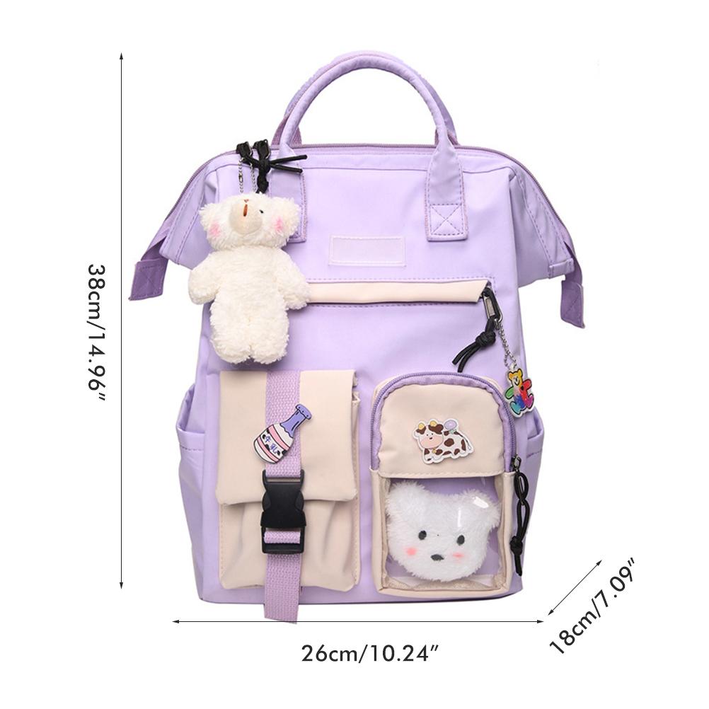 Cute Backpack with  Accessories Lightweight Large Capacity Student Book Bag School Bag Daypack for Outdoor Travel