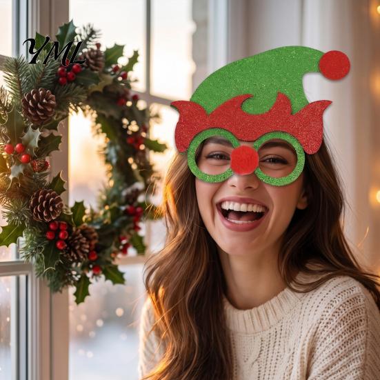 Fun Holiday Accessories for Kids Christmas Glasses, Glitter Party Glasses Frames, Novelty Elf Snowman Santa Claus Elk Frames Reindeer Eyeglasses