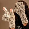 Leopard Print Plush Fingerless Touch Screen Knitted Gloves for Women Versatile Thickened Outdoor Cycling Warm and Cold Protection