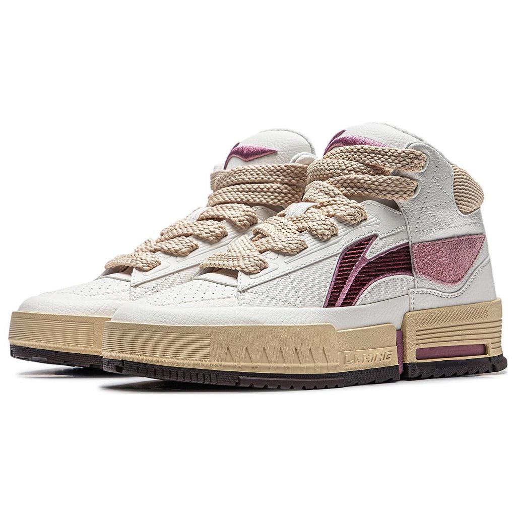 New LiNing Mileage Anti Slip Wear Resistant Mid Top Skateboard Shoes Women's White Red AGCT284-3