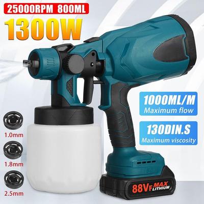 1500W 800ML 88VF akumulátorová elektrická stříkací pistole se 3 tryskami s řízením průtoku Airbrush Vysoce výkonný rozprašovač barev