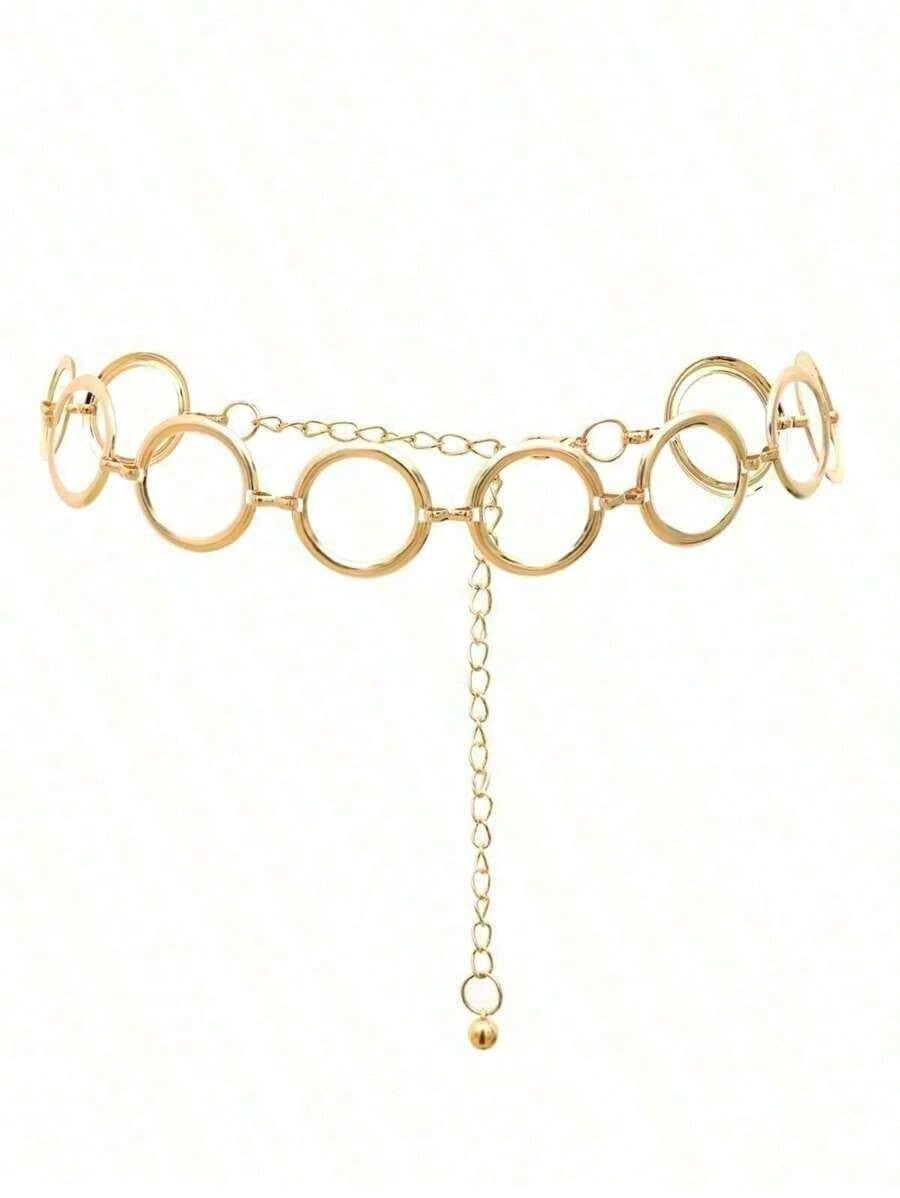 1pc Personality Geometric Circle Single Layer Body Chain, Simple Punk Metal Waist Chain Women