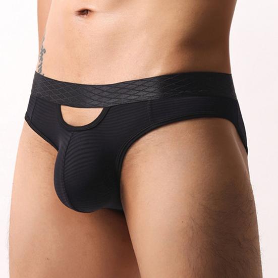 Men Briefs High Elasticity Fit Tight Cut Panties Solid Color Striped Print Breathable Mesh Underwear Smooth Wiring Low Waist Panties