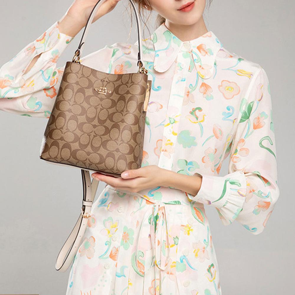 Coach Town 21 Monogram Canvas And Leather Bucket Bag Women Bags Brown 2312-IMRO8