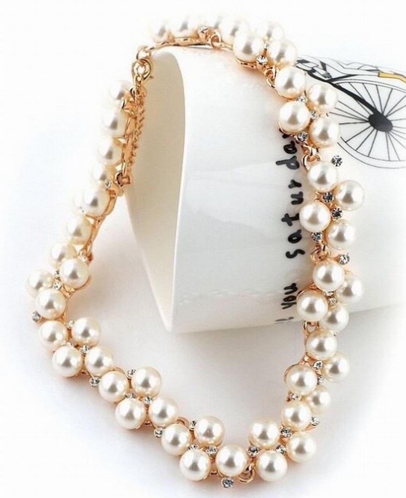 Beaded Necklace and for and Everyday Use and [N-Style] Earrings, Pearl, Rhinestone, Weddings, Parties, (Necklace Earrings)