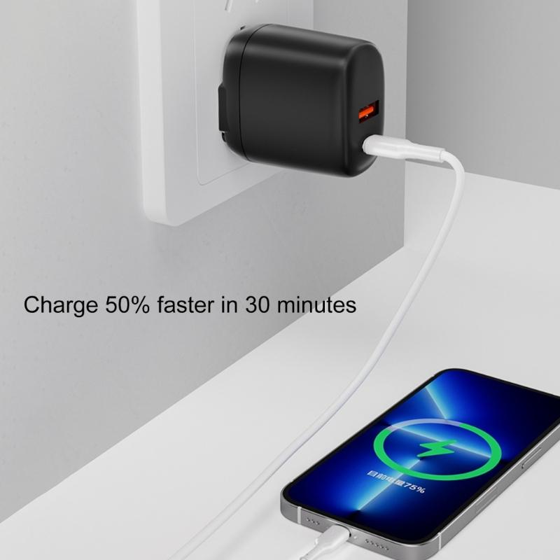 Portable 30W Power Delivery Quick Charging QC3.0 Charging Adapter, Double Port Type C+USB Wall Charger Small Designing