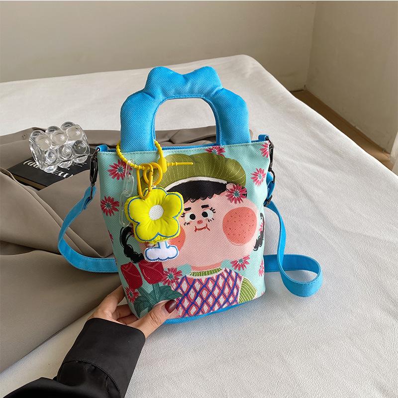 Illustration Design Graffiti Cloth Bag New Large Capacity Shoulder Bag Personality Funny Ugly Cute Bucket Bag Crossbody Bag Women's Bag