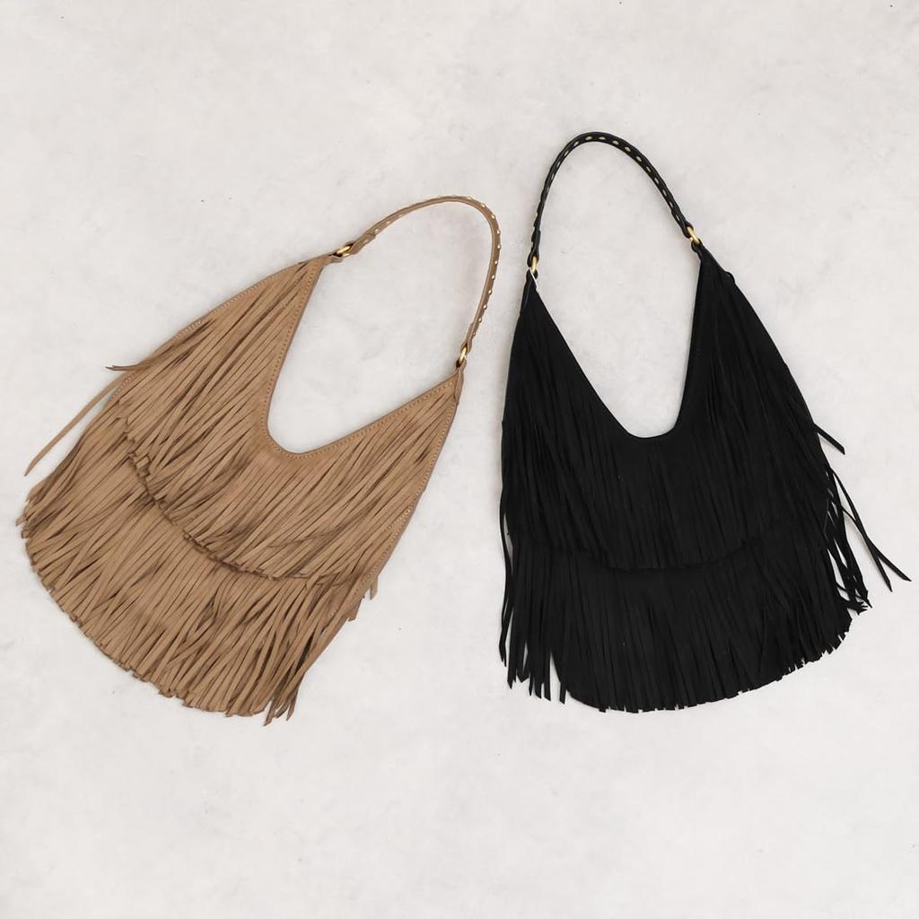 Suede Fringe Semi-shoulder Bag