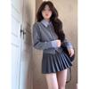 French Sweet Style Girl Long Sleeve Top And Short Skirt Set For Fall Fashion