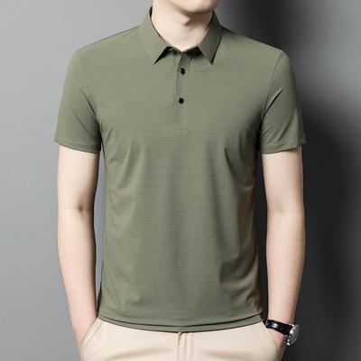 Camiseta de Manga Corta de Seda de Morera Estilo Nuevo de Verano, Sección Fina, para Hombres Jóvenes y de Mediana Edad, Informal de Negocios, Cuello Polo, No Planchar, Manga Media