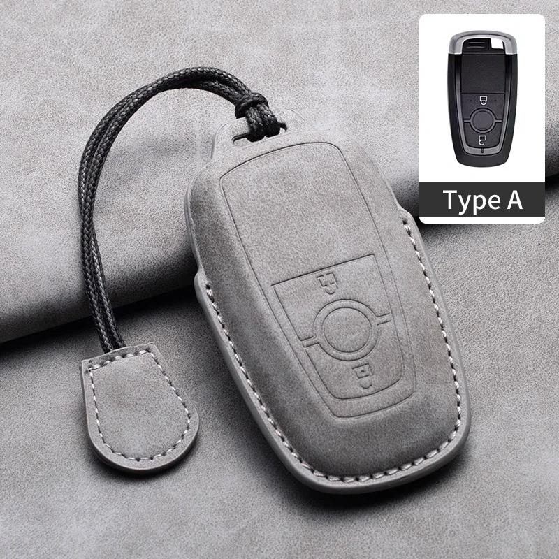Leather Car Key Case Cover for Ford Edge Fusion Mustang Explorer F150 F250 F350 Ecosport Edge S-MAX Ranger for Lincoln Mondeo