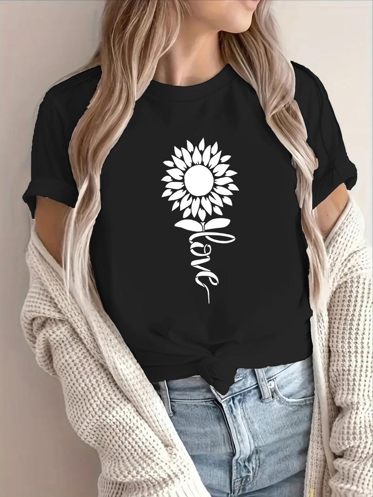 Women's Short Sleeve Crew Neck T-Shirt - Spring Summer Casual Blouse Suitable for Warm Weather, Opaque Round Neck Top with Minimalist Letter
