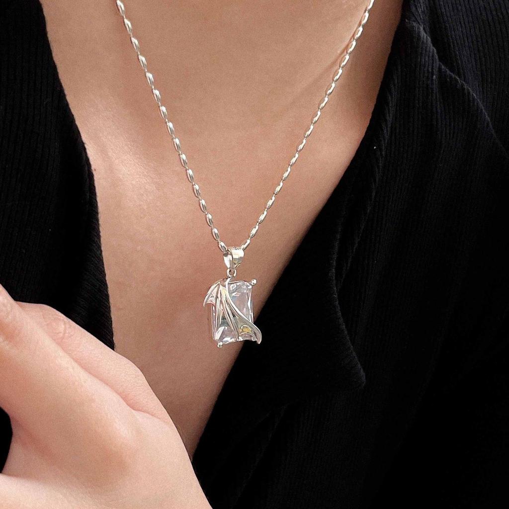S925 Sterling Silver Korean-Style Olive Bead Clavicle Necklace for Women