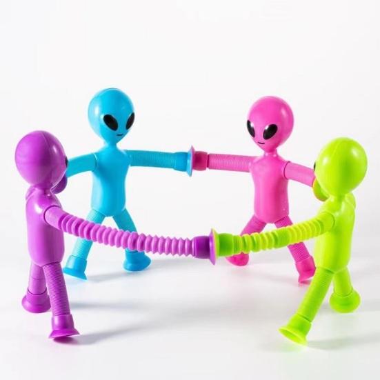 Cartoon Aliens Telescopic Tube Toy with Suction Cup Stress Relief Bendable