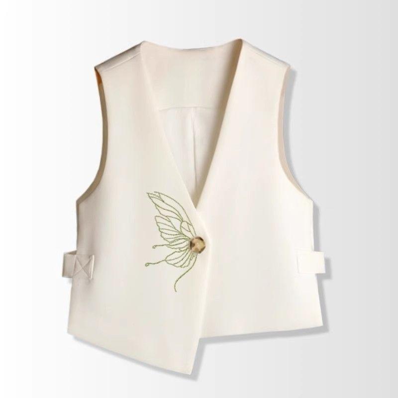 

Женский вышитый жилет Необычный дизайн Многослойный жилет Куртка Повседневная Весенне-осенняя Верхняя одежда XXXL бежевый