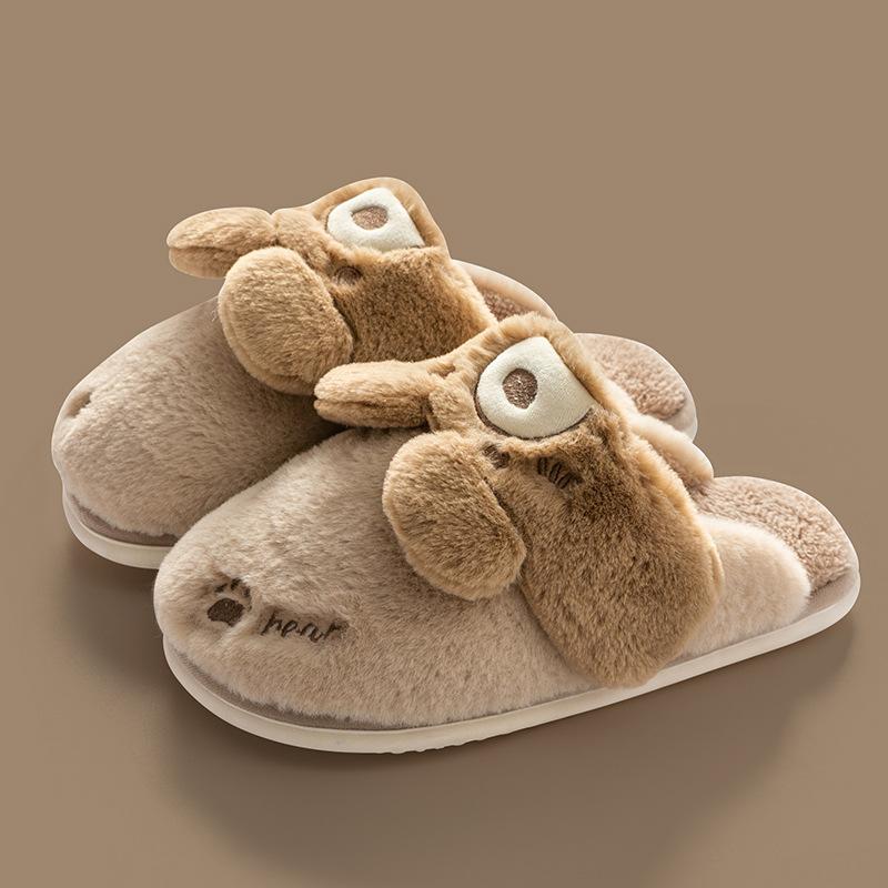 Cotton slippers women keep warm in autumn and winter cute little white rabbit hair plush confinement shoes bag and cotton mop household winter