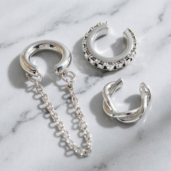 3Pcs/Set Ear Clips Sparkling Rhinestones Design Chain Decor Twist Ear Buckles Non-Pierced Ear Bone Clips Versatile Style Ear Jewelry