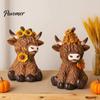 Rustic Pastoral Style Crafts Highland Cow Garden Statue, Cute Resin Figurine Outdoor Indoor Exquisite Handicraft Gifts Table Desk Decor, Gift