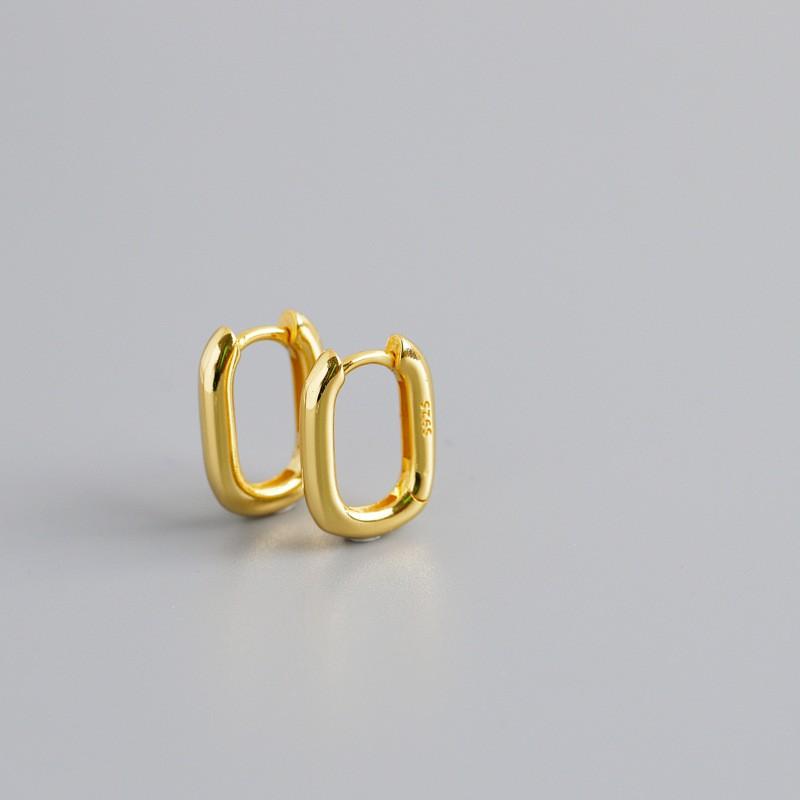 Sterling Geometric Oval Hoop Earrings Women Gold Plated Minimalist Chic Studs Fashion Accessory