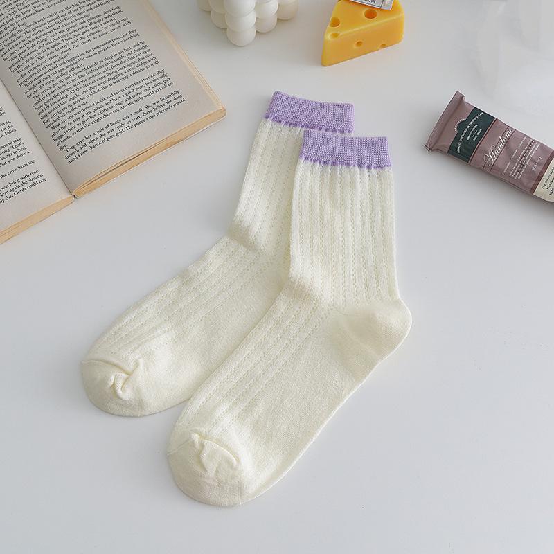 Korean Style Summer Thin Mesh Mid-Tube Cotton Socks In Pastel Colors