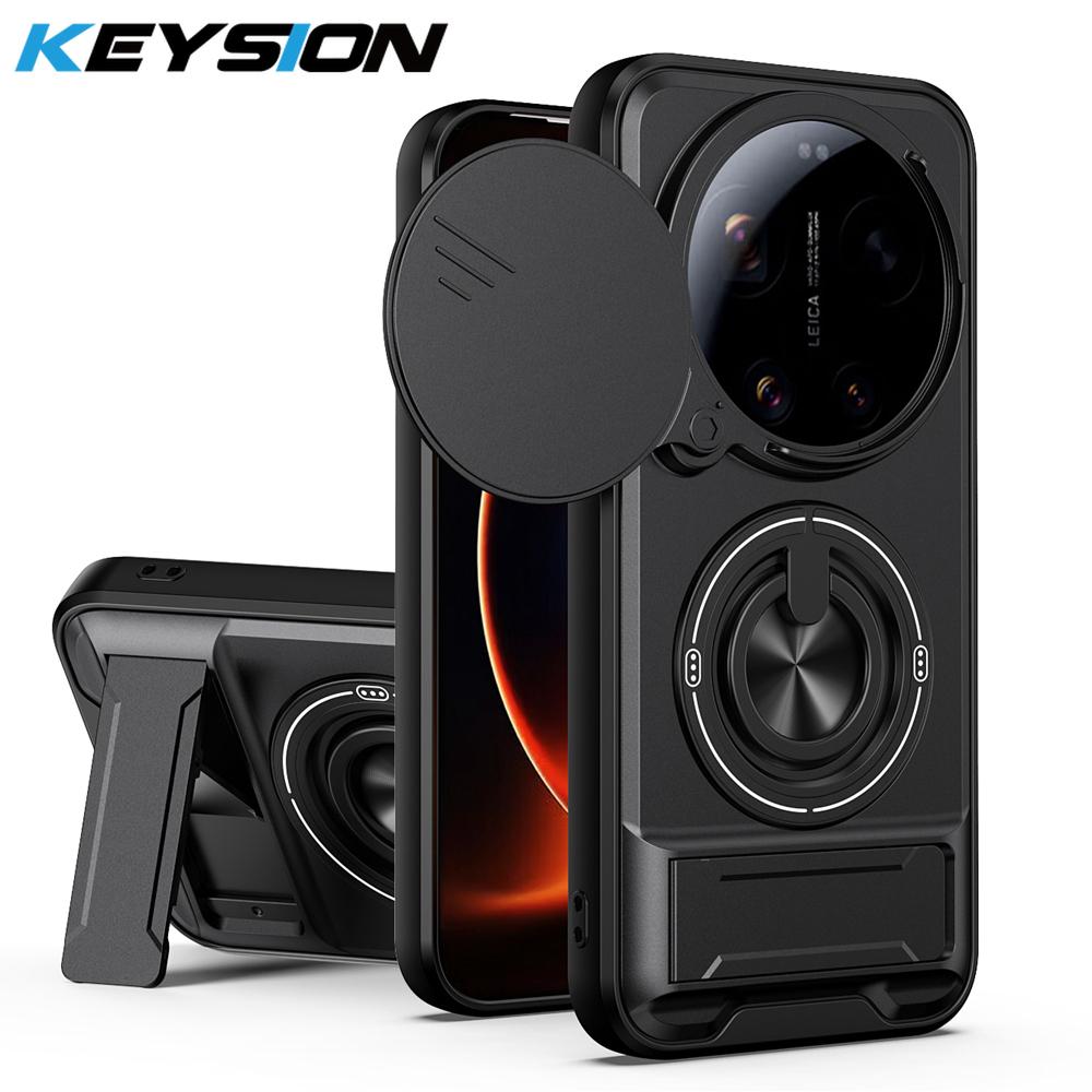 KEYSION Magnetic Phone Case for Xiaomi 17 Ultra 5G Slide Camera Lens Protection Upright Kickstand 360 Ring Shockproof Back Cover