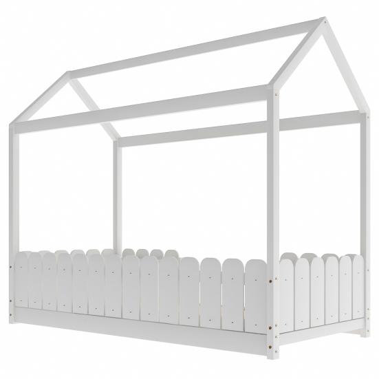 Single Bed Sturdy Construction High Stability Fence Design Mildew-proof Good Load-bearing Anti-fall Smooth Surface Frame Wooden Bedstead Bedroom