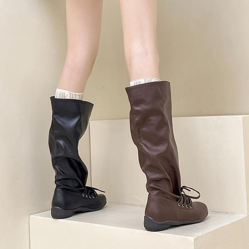 Retro Niche Design Sense British Style Thick Heel High Knight Boots Women's 2025 Autumn and Winter New Versatile Stacking Boots