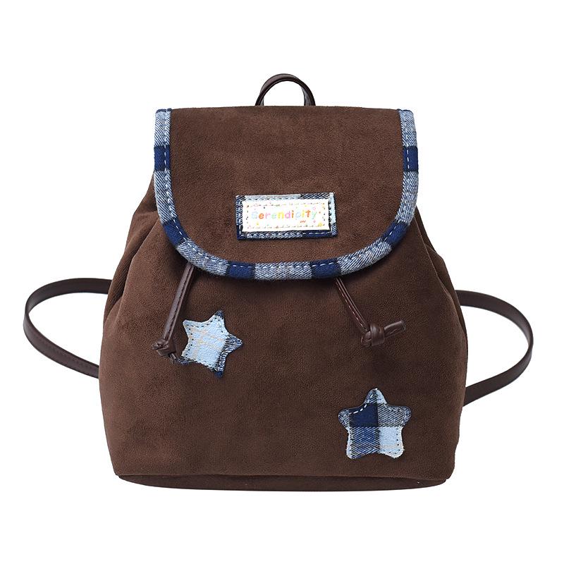 

Ретро Замшевый Женский Рюкзак для Поездок - Французская Нишевая Мода с Мультяшной Звездой кофейный