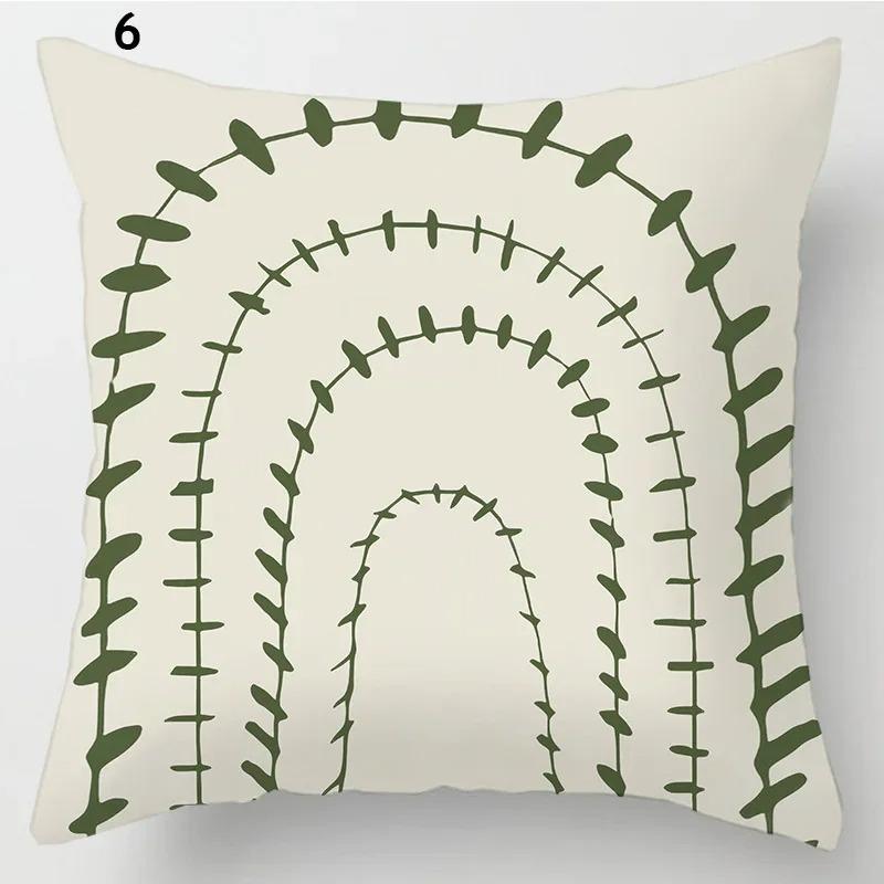 Simple Green Plant Cactus Pillowcase Geometric Line Floral Pattern Cushion Fresh Ins Style Home Sofa Decorative Pillow